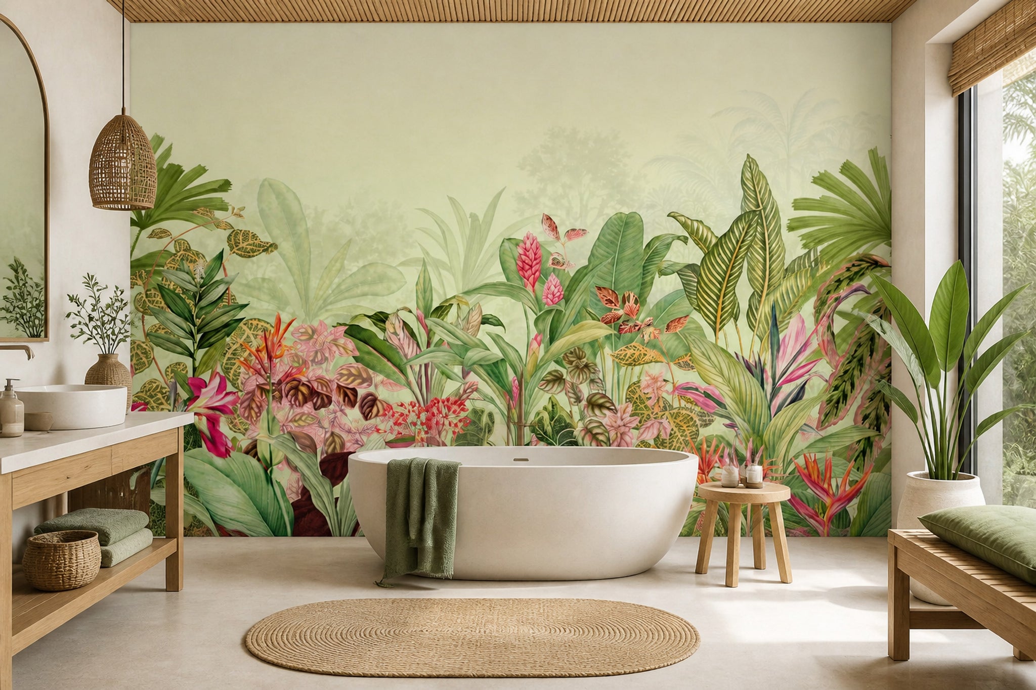Tropical Wallpaper Botanical Watercolor Removable Wall Decor