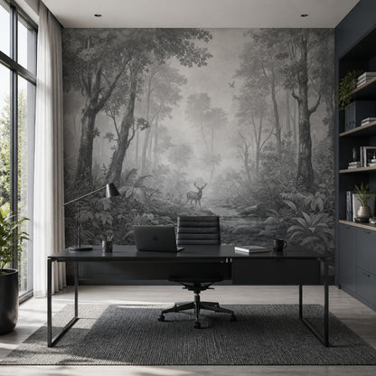 Gray Forest Wallpaper Misty Woodland Nature Mural Removable Wall Decor