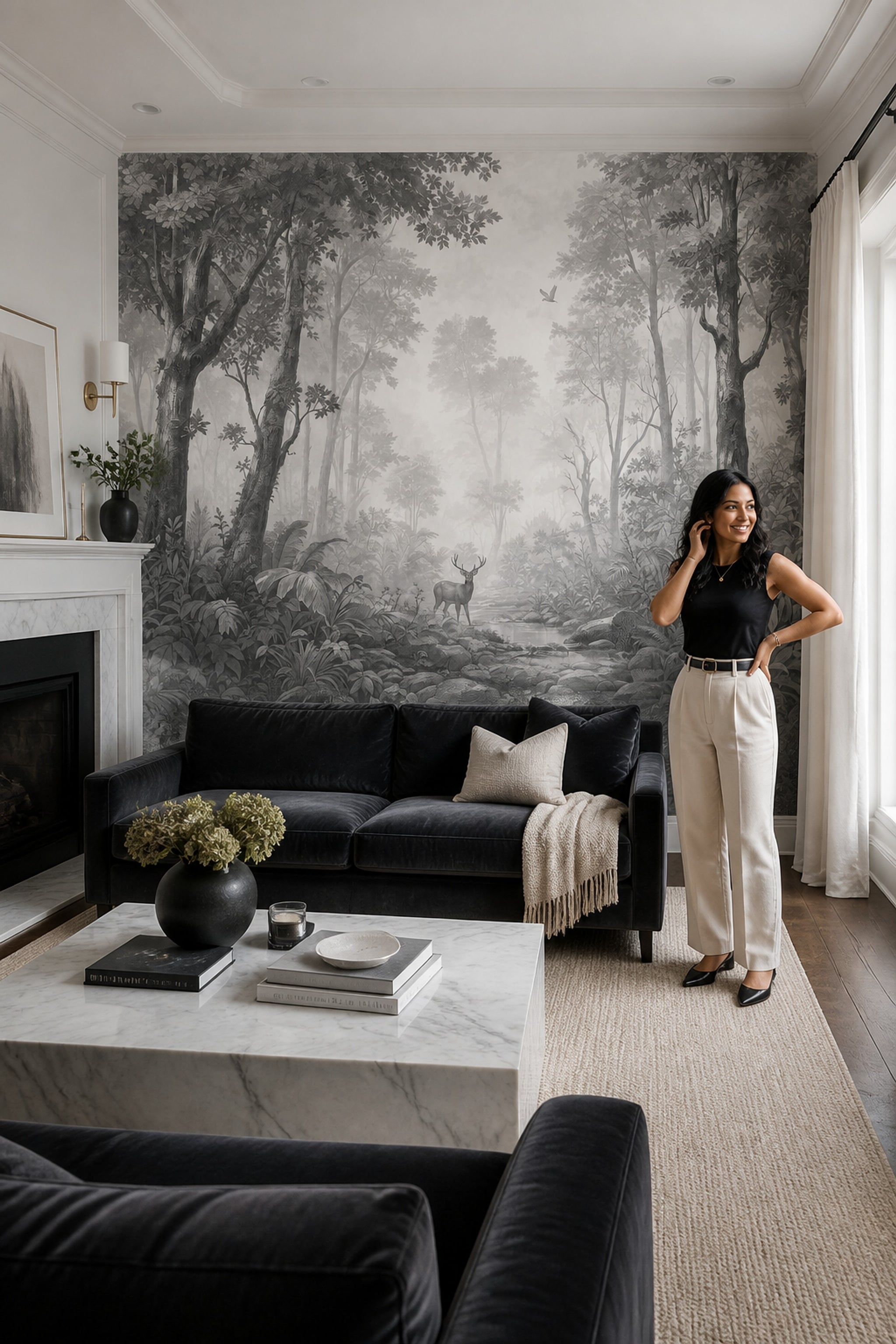 Gray Forest Wallpaper Misty Woodland Nature Mural Removable Wall Decor