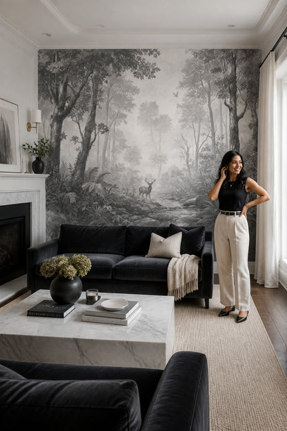 Gray Forest Wallpaper Misty Woodland Nature Mural Removable Wall Decor