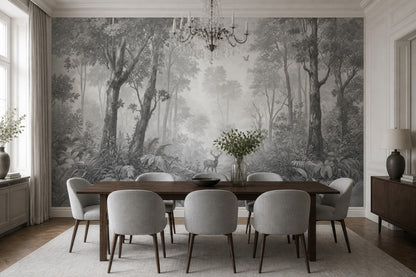 Gray Forest Wallpaper Misty Woodland Nature Mural Removable Wall Decor