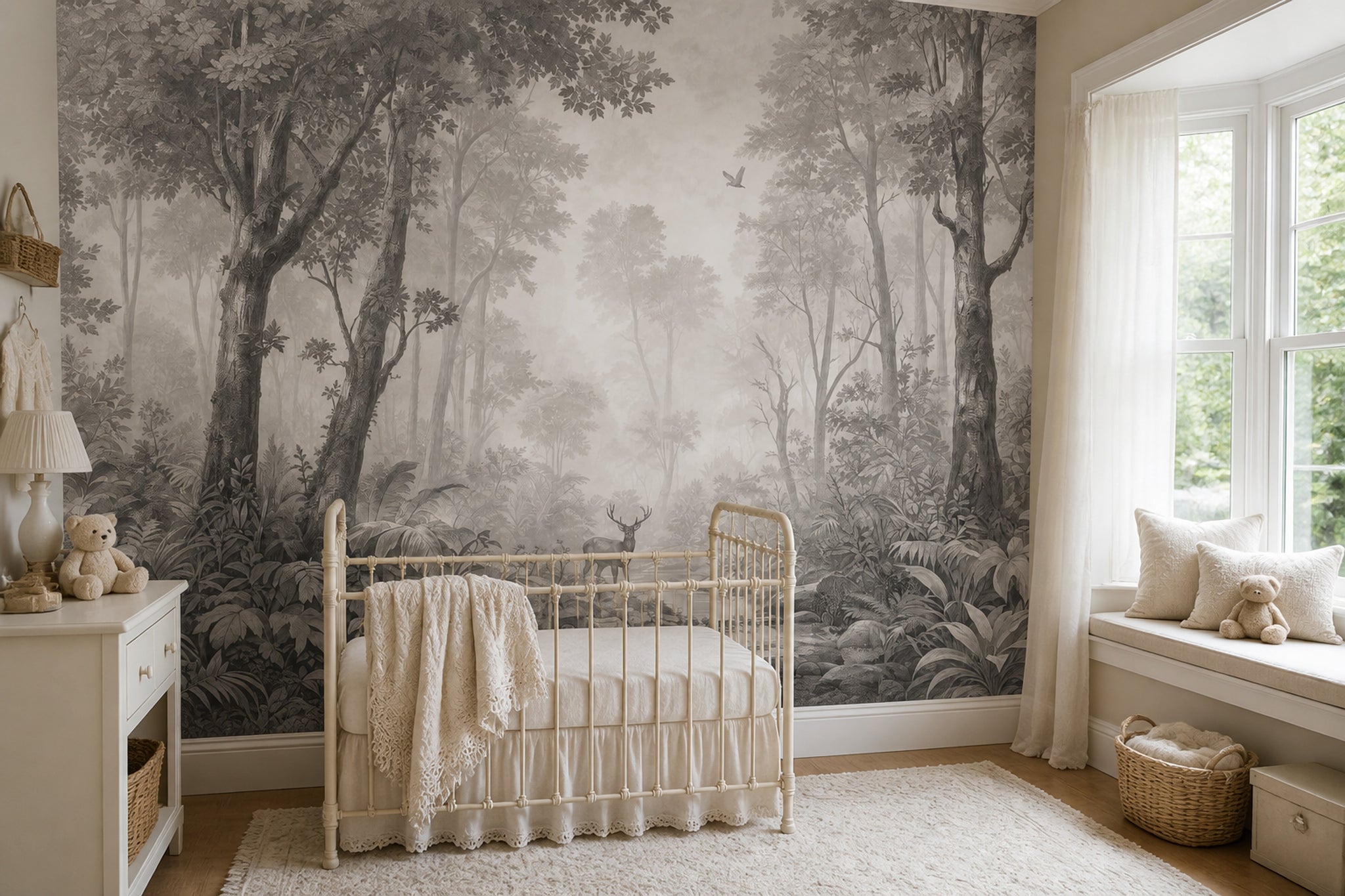 Gray Forest Wallpaper Misty Woodland Nature Mural Removable Wall Decor