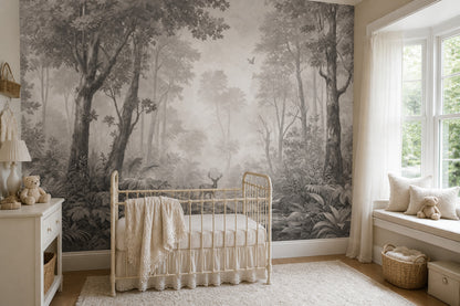 Gray Forest Wallpaper Misty Woodland Nature Mural Removable Wall Decor