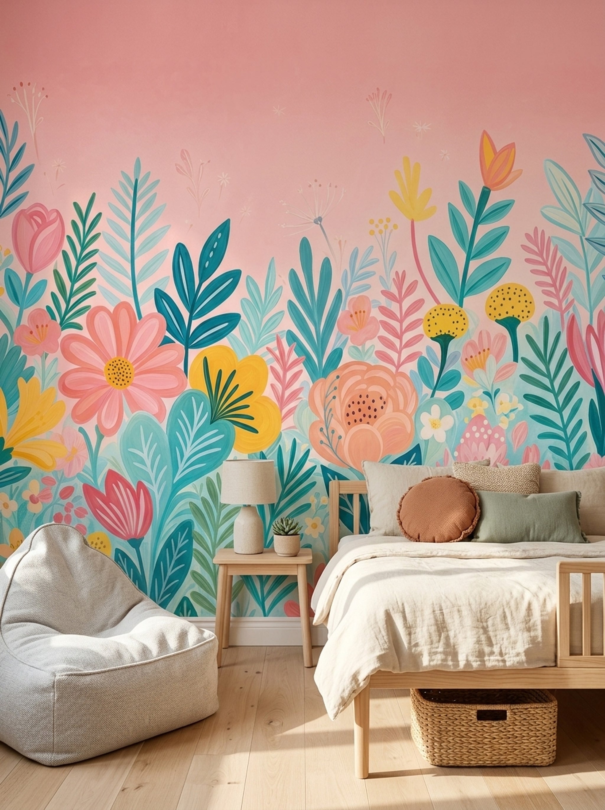 Floral Wallpaper Botanical Pink Wall Mural