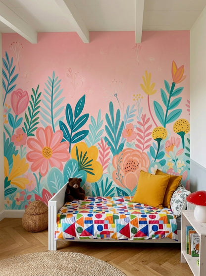Floral Wallpaper Botanical Pink Wall Mural