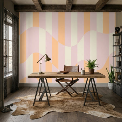 Pastel Stripes Wallpaper Abstract Wavy Removable Wall Decor
