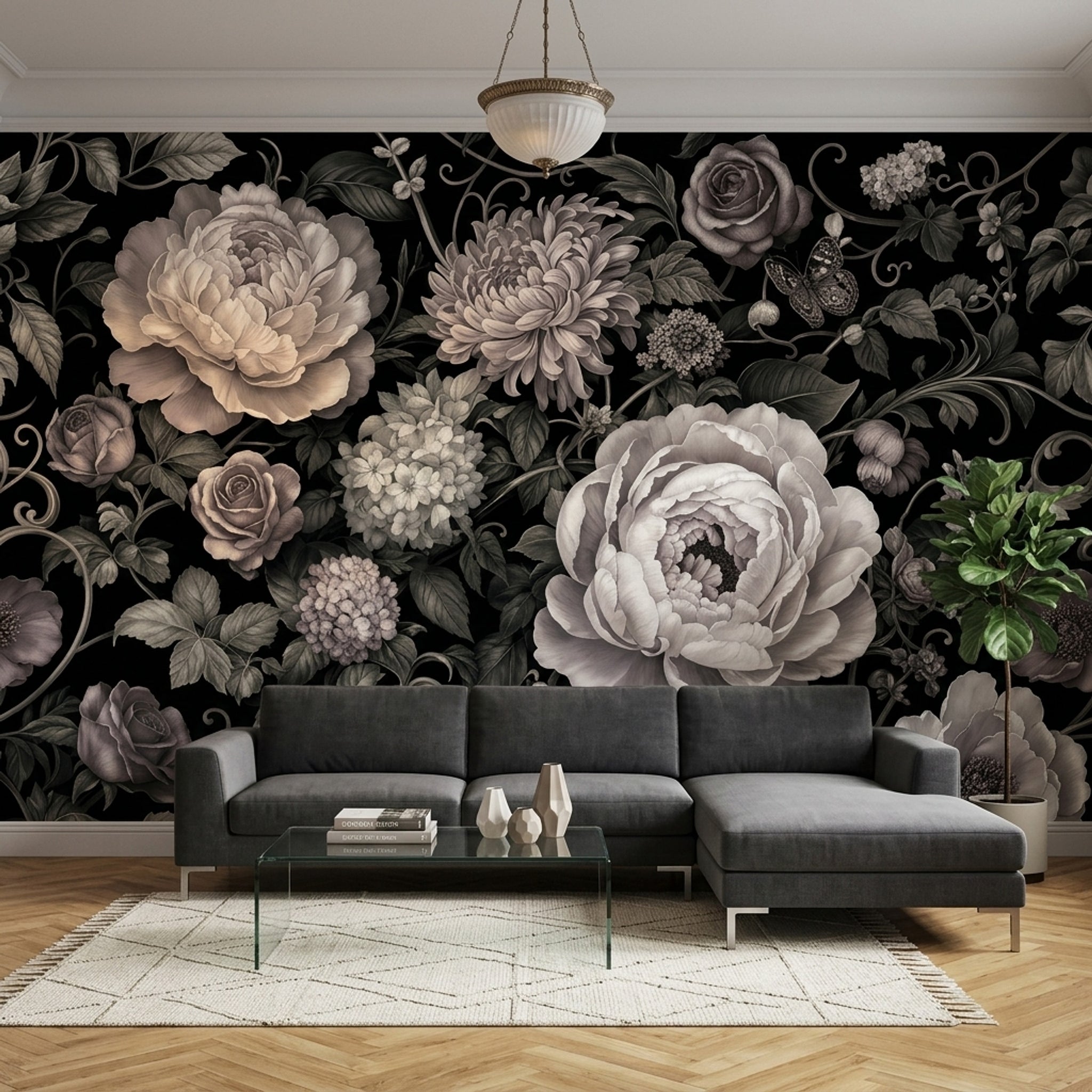 Dark Floral Wallpaper Moody Botanical Vintage Wall Mural