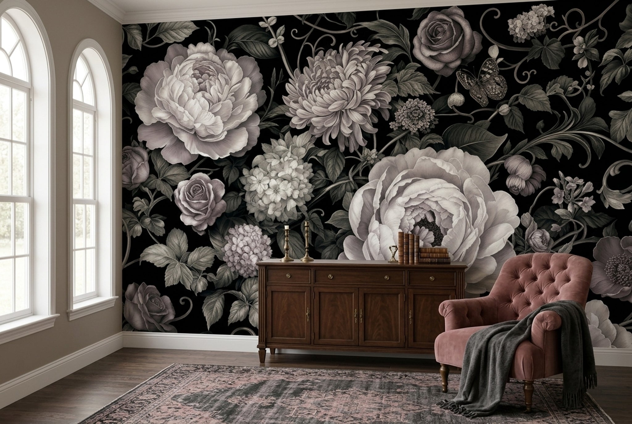 Dark Floral Wallpaper Moody Botanical Vintage Wall Mural