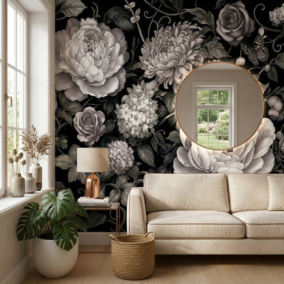 Dark Floral Wallpaper Moody Botanical Vintage Wall Mural