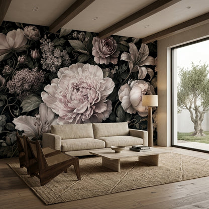 Dark Floral Wallpaper Moody Botanical Romantic Garden Wall Mural