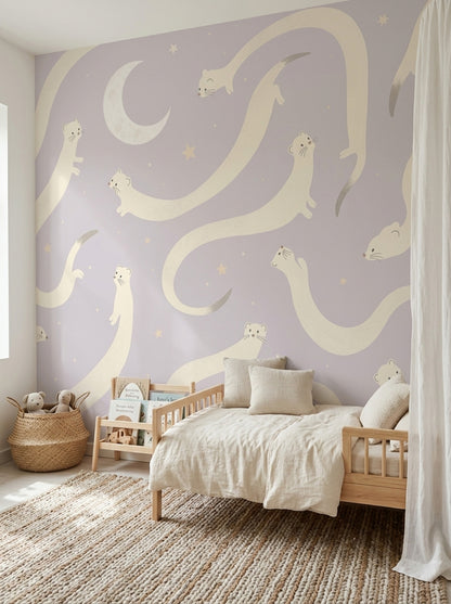 Nursery Wallpaper Whimsical Animals Removable Crescent Moon Wall Decor