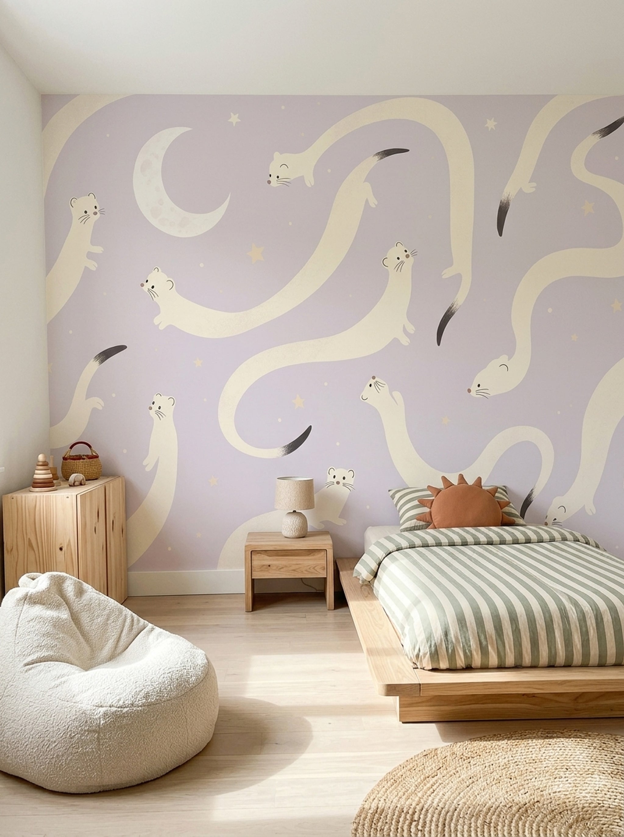 Nursery Wallpaper Whimsical Animals Removable Crescent Moon Wall Decor