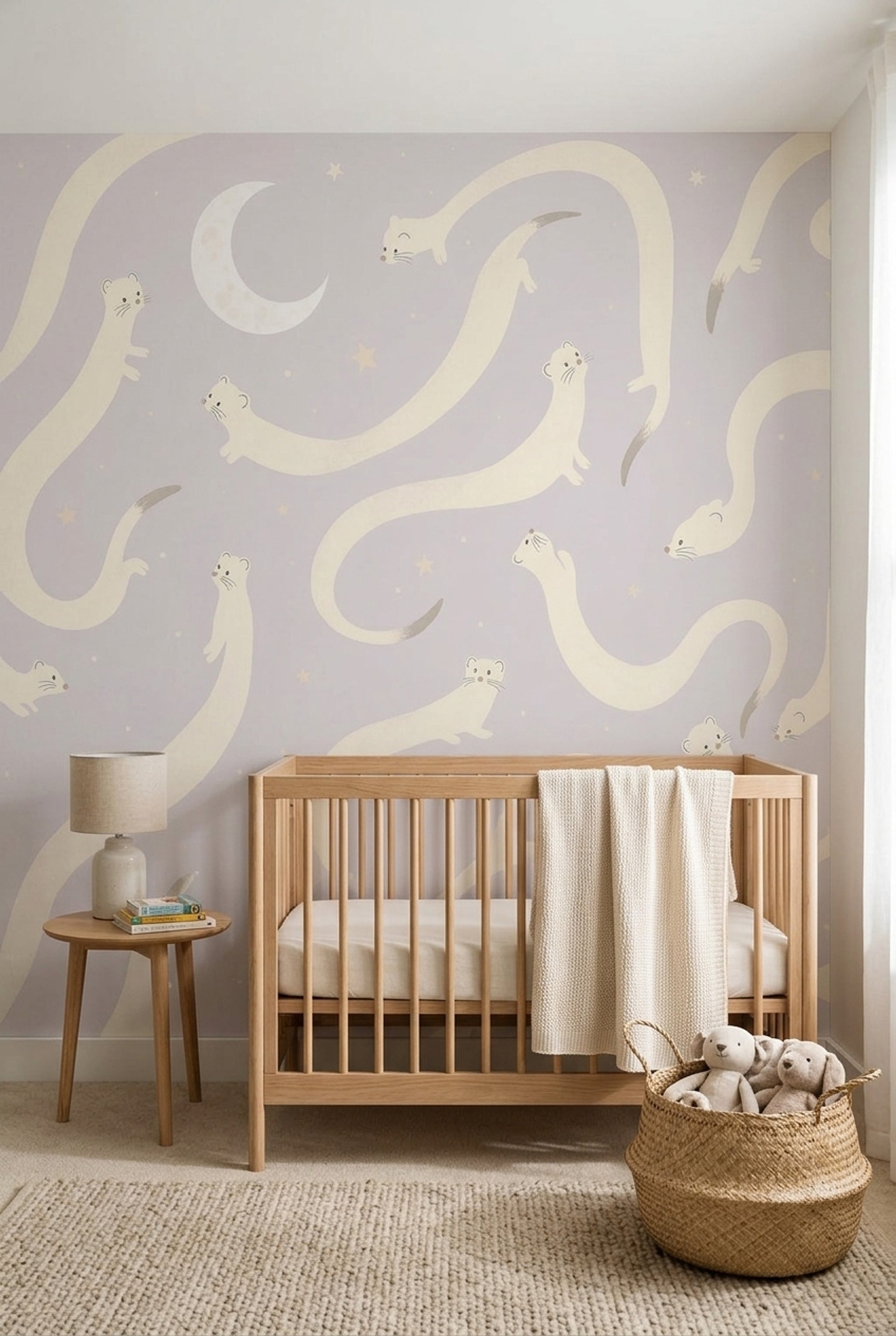 Nursery Wallpaper Whimsical Animals Removable Crescent Moon Wall Decor