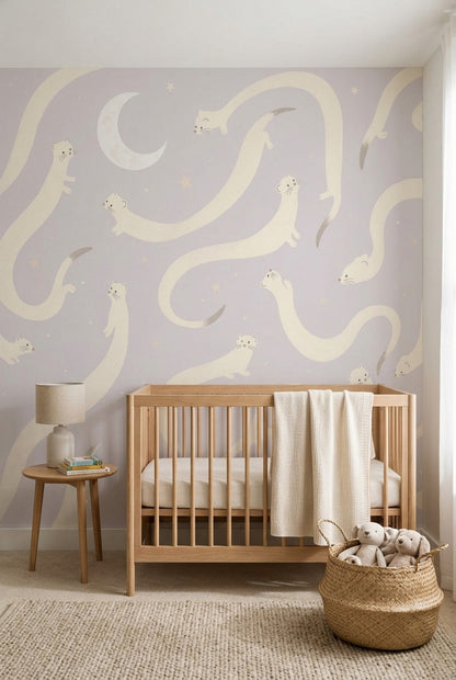 Nursery Wallpaper Whimsical Animals Removable Crescent Moon Wall Decor