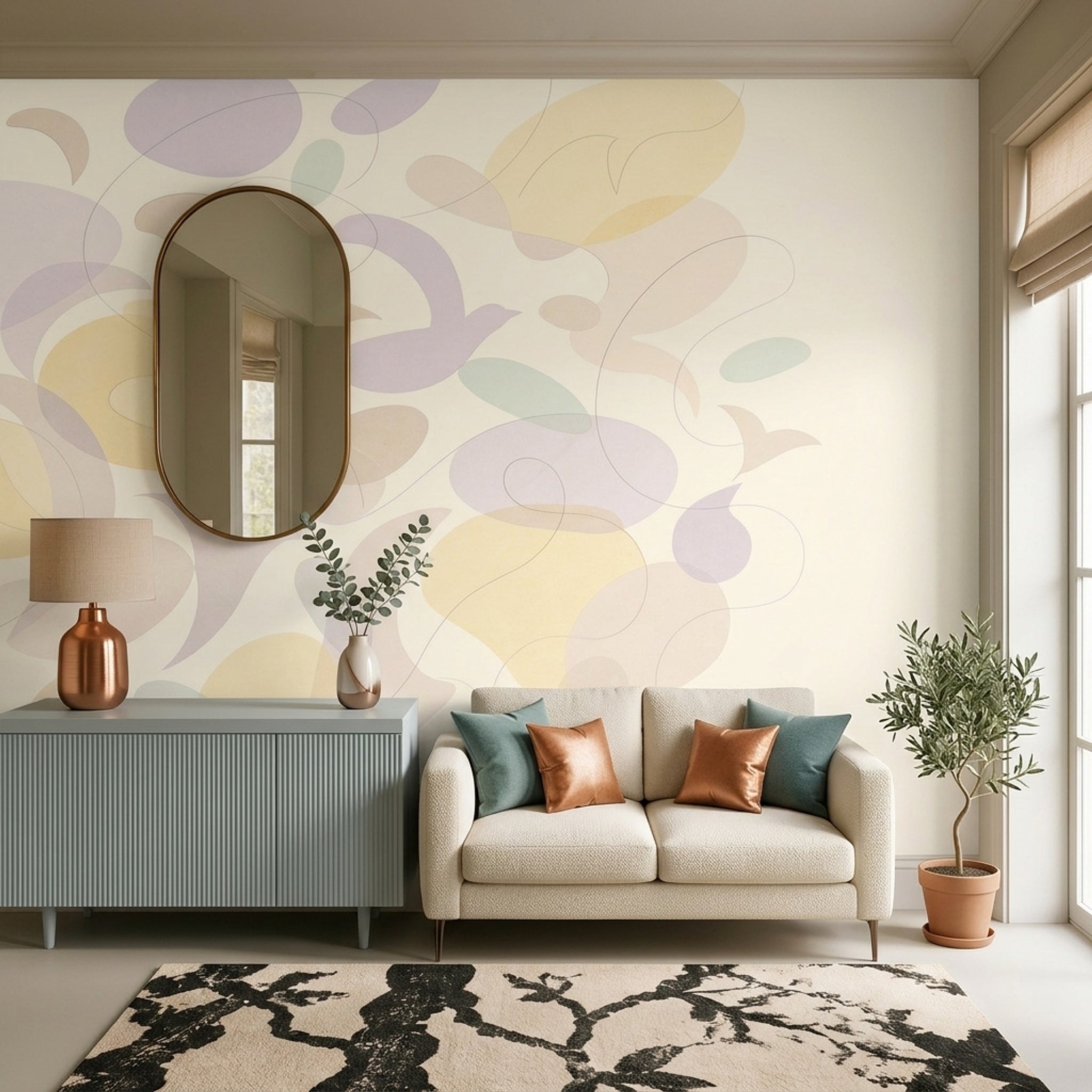 Abstract Wallpaper Cream Background Pastel Wall Mural