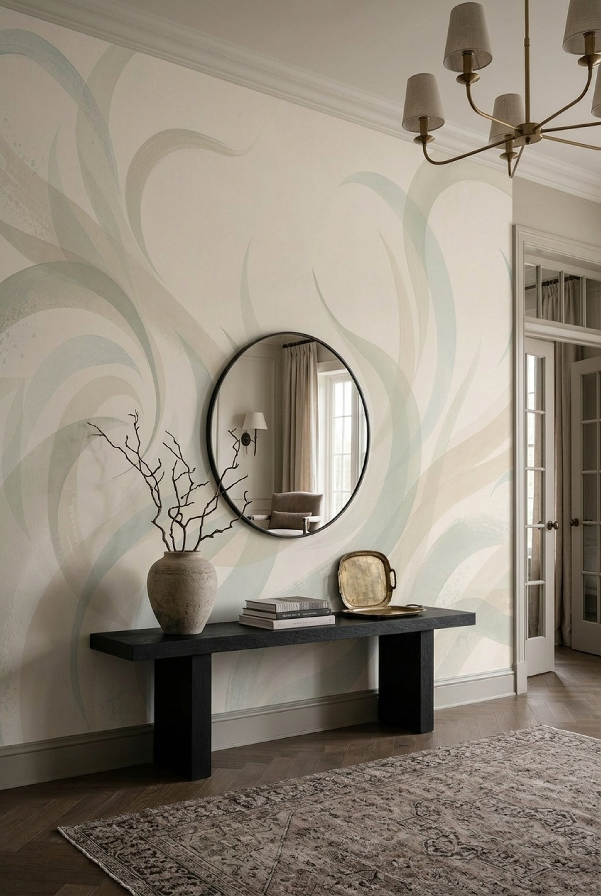 Abstract Wallpaper Cream Removable Flowing Wall Decor