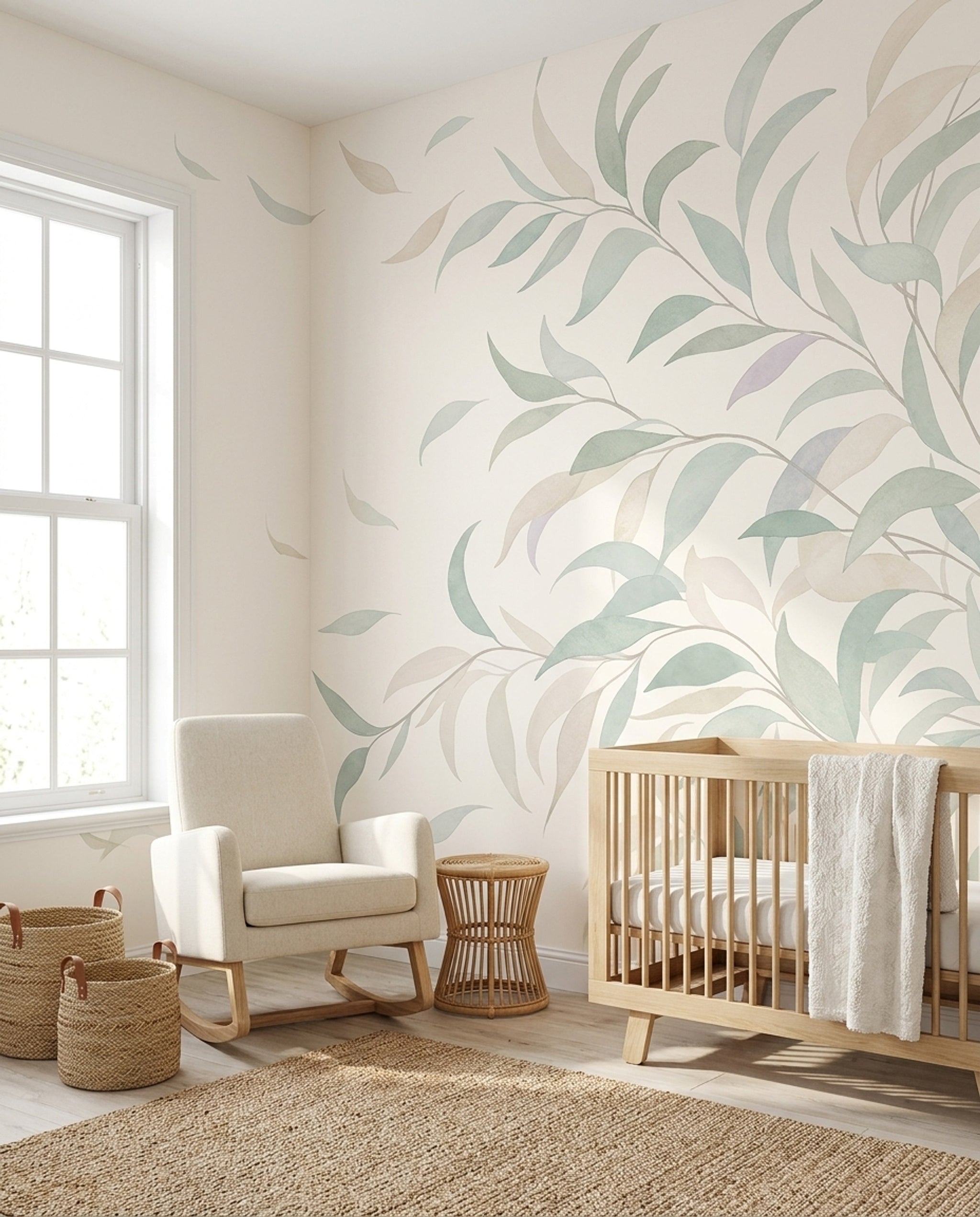 Botanical Wallpaper Leafy Branches Watercolor Wall Mural