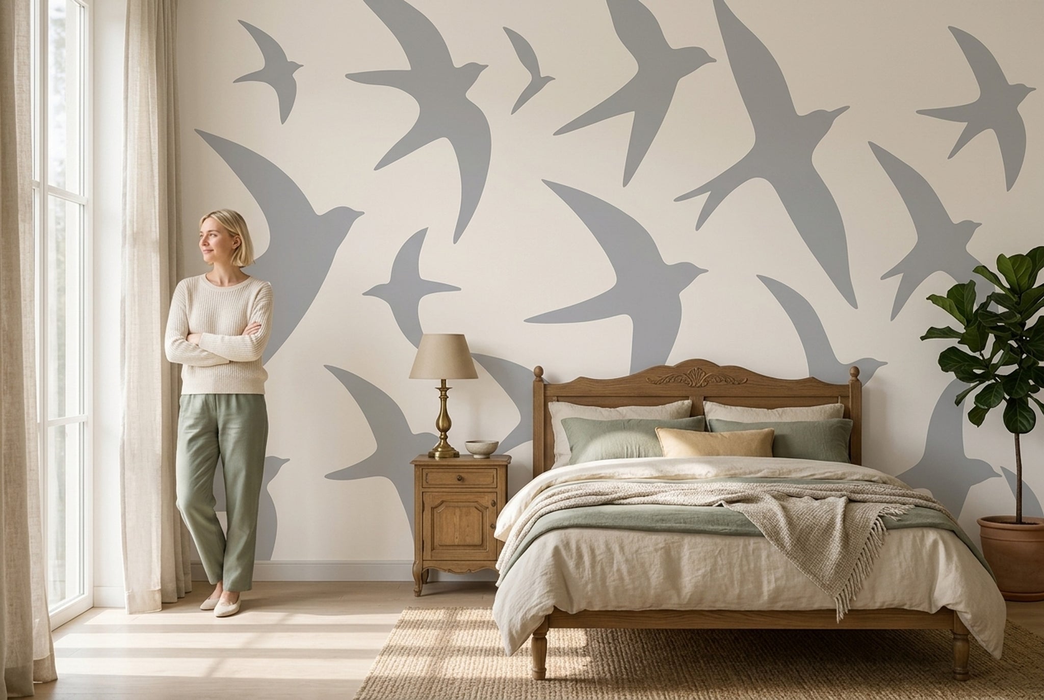 Bird Silhouettes Wallpaper Swallows Removable Flying Birds Wall Decor