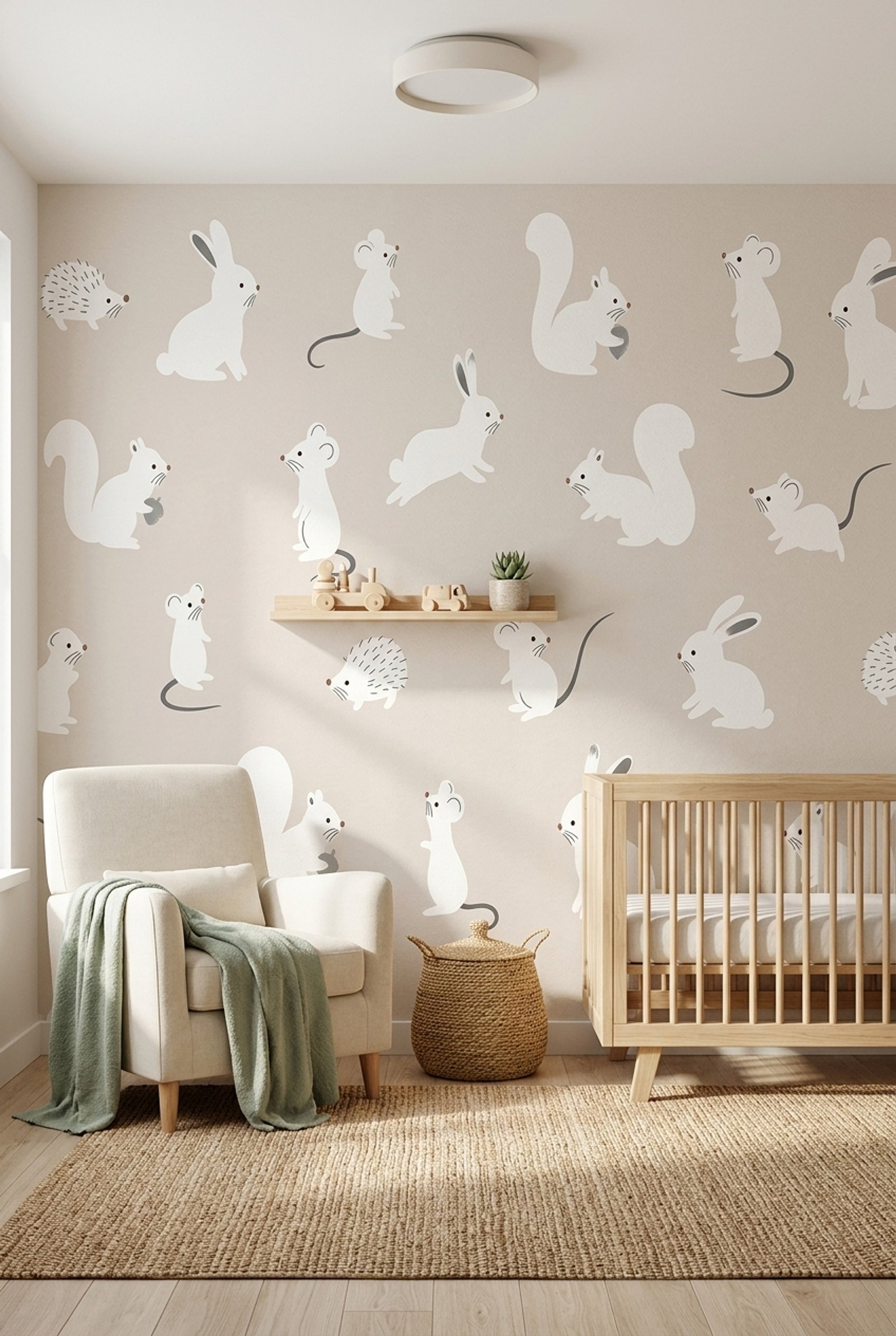 Woodland Animals Wallpaper Rabbits Nursery Wallpaper Removable Wall Decor