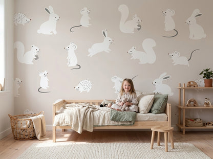 Woodland Animals Wallpaper Rabbits Nursery Wallpaper Removable Wall Decor