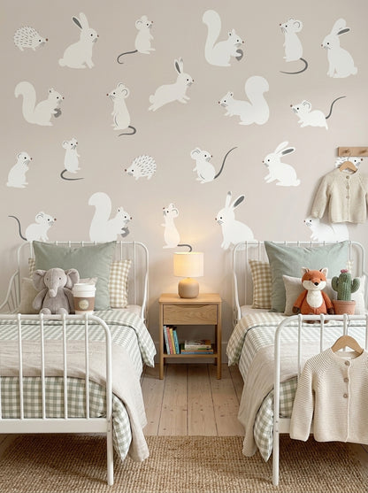 Woodland Animals Wallpaper Rabbits Nursery Wallpaper Removable Wall Decor