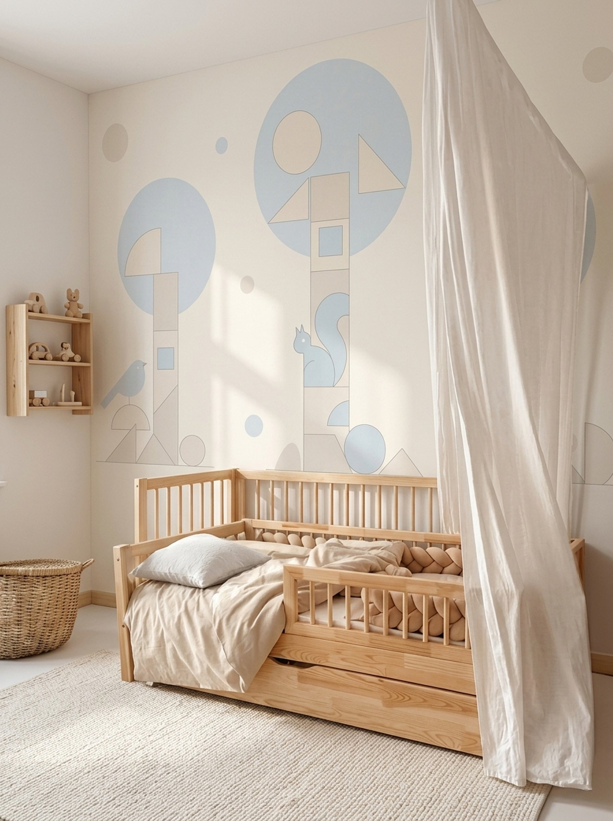 Geometric Woodland Wallpaper Pastel Nursery Removable Scandinavian Wall Decor