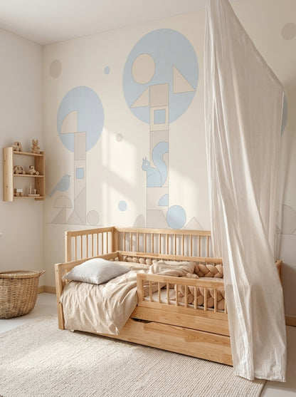 Geometric Woodland Wallpaper Pastel Nursery Removable Scandinavian Wall Decor