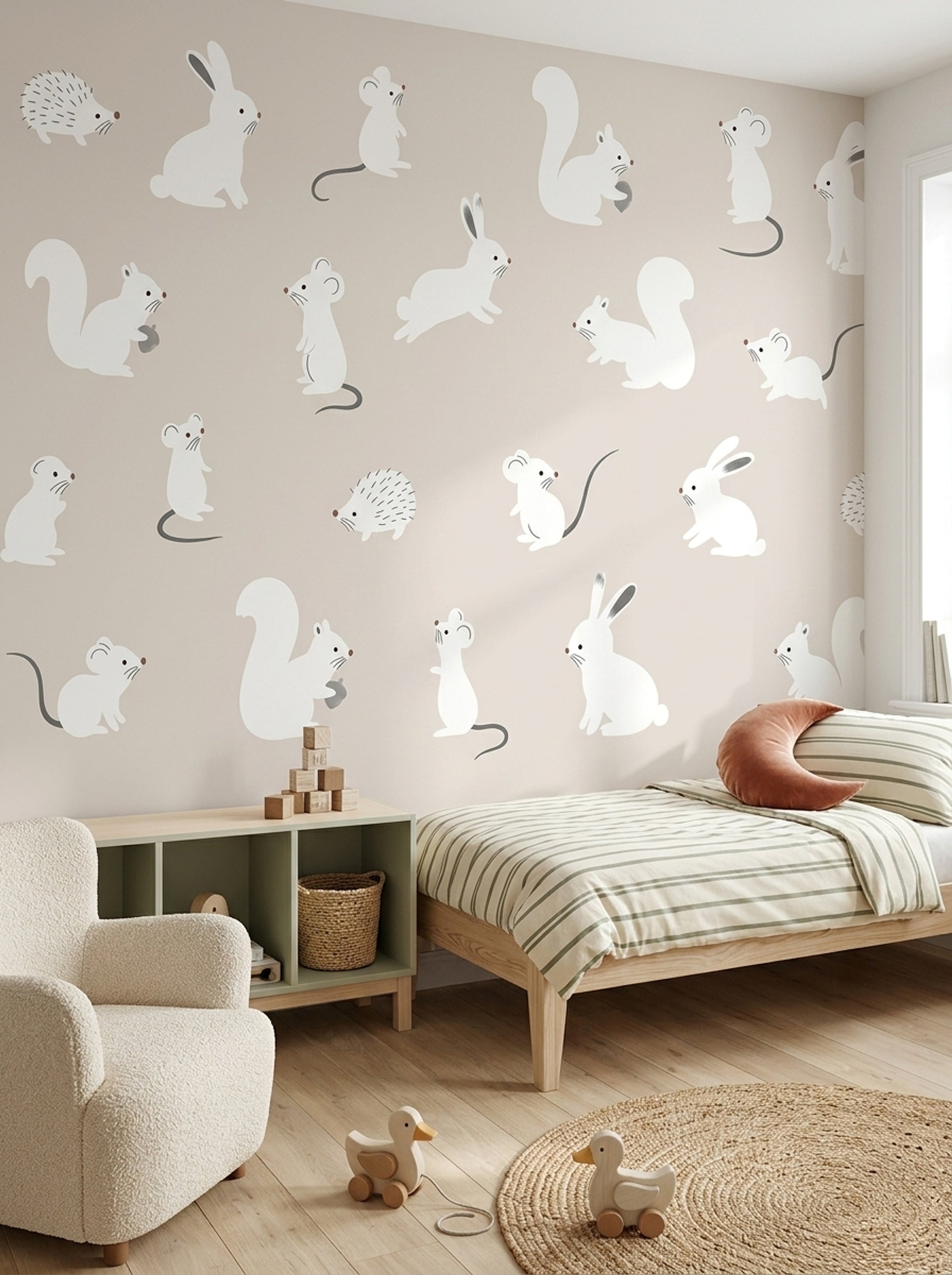 Woodland Animals Wallpaper Rabbits Nursery Wallpaper Removable Wall Decor