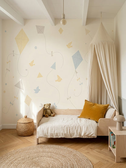 Kites Wallpaper Pastel Cream Background Wall Mural