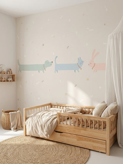 Pastel Animals Wallpaper Cartoon Dog Removable Nursery Wallpaper Wall Decor