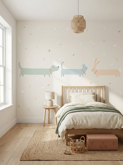 Pastel Animals Wallpaper Cartoon Dog Removable Nursery Wallpaper Wall Decor