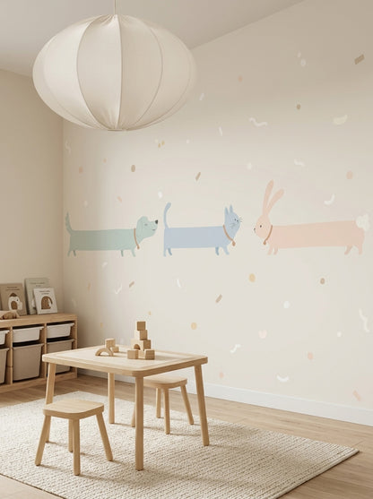 Pastel Animals Wallpaper Cartoon Dog Removable Nursery Wallpaper Wall Decor