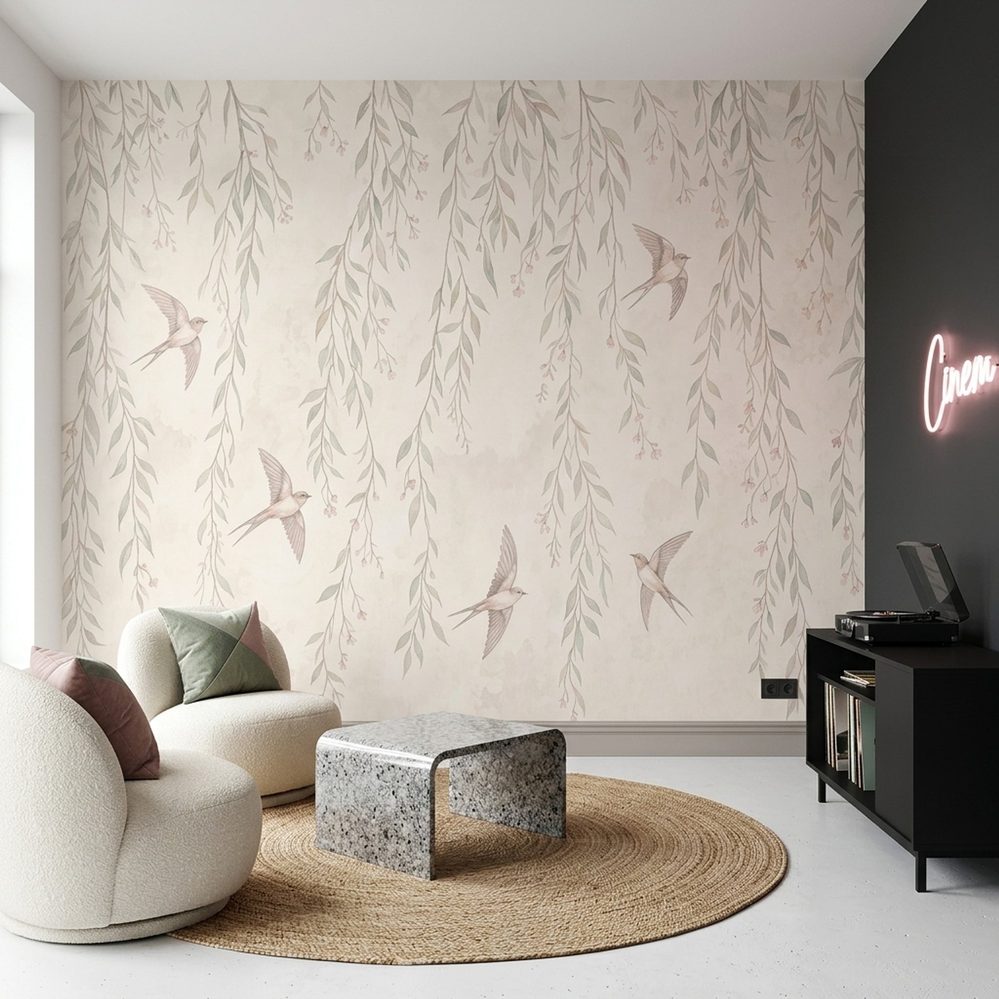 Watercolor Wallpaper Botanical Birds Wall Mural
