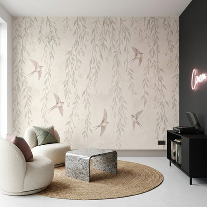 Watercolor Wallpaper Botanical Birds Wall Mural