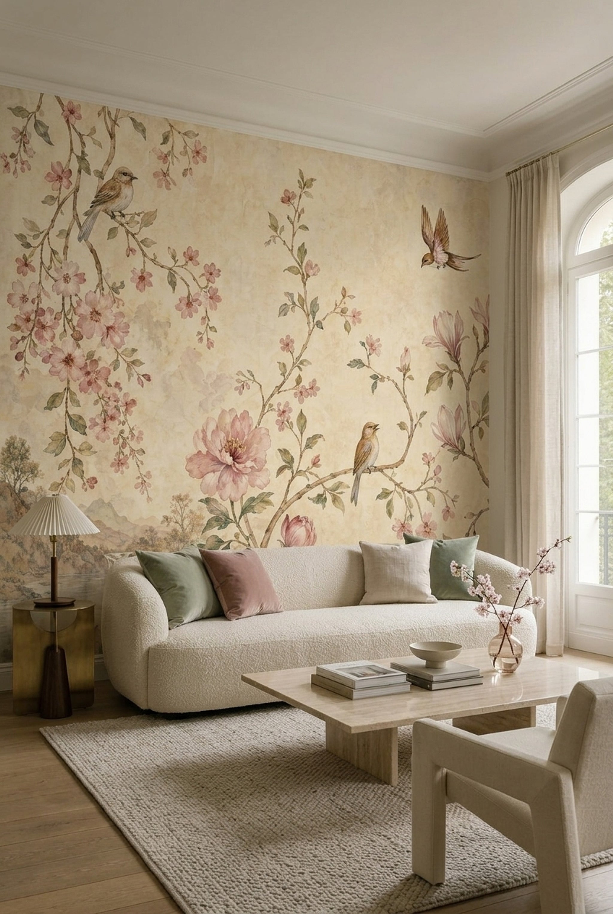 Scenic Landscape Wallpaper Muted Green Removable Wall Decor