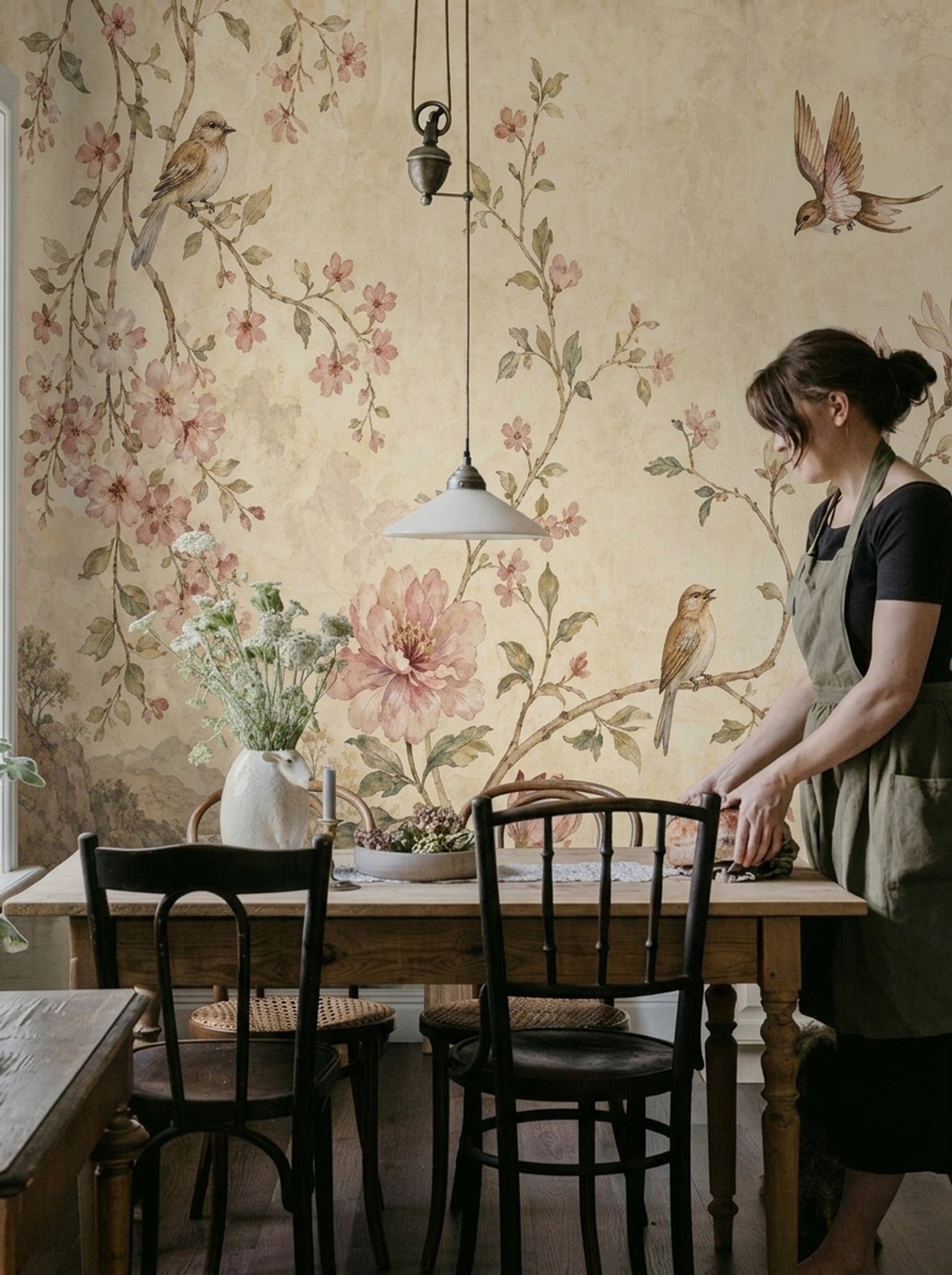 Scenic Landscape Wallpaper Muted Green Removable Wall Decor