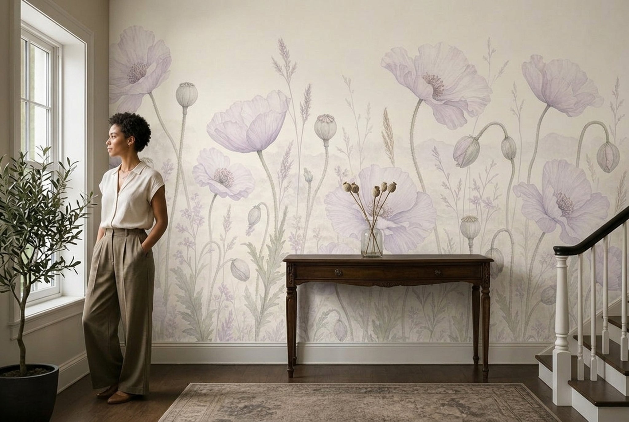 Watercolor Wallpaper Poppies Removable Wildflower Meadow Wall Decor