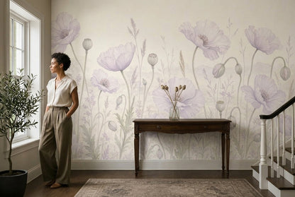 Watercolor Wallpaper Poppies Removable Wildflower Meadow Wall Decor