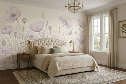 Watercolor Wallpaper Poppies Removable Wildflower Meadow Wall Decor