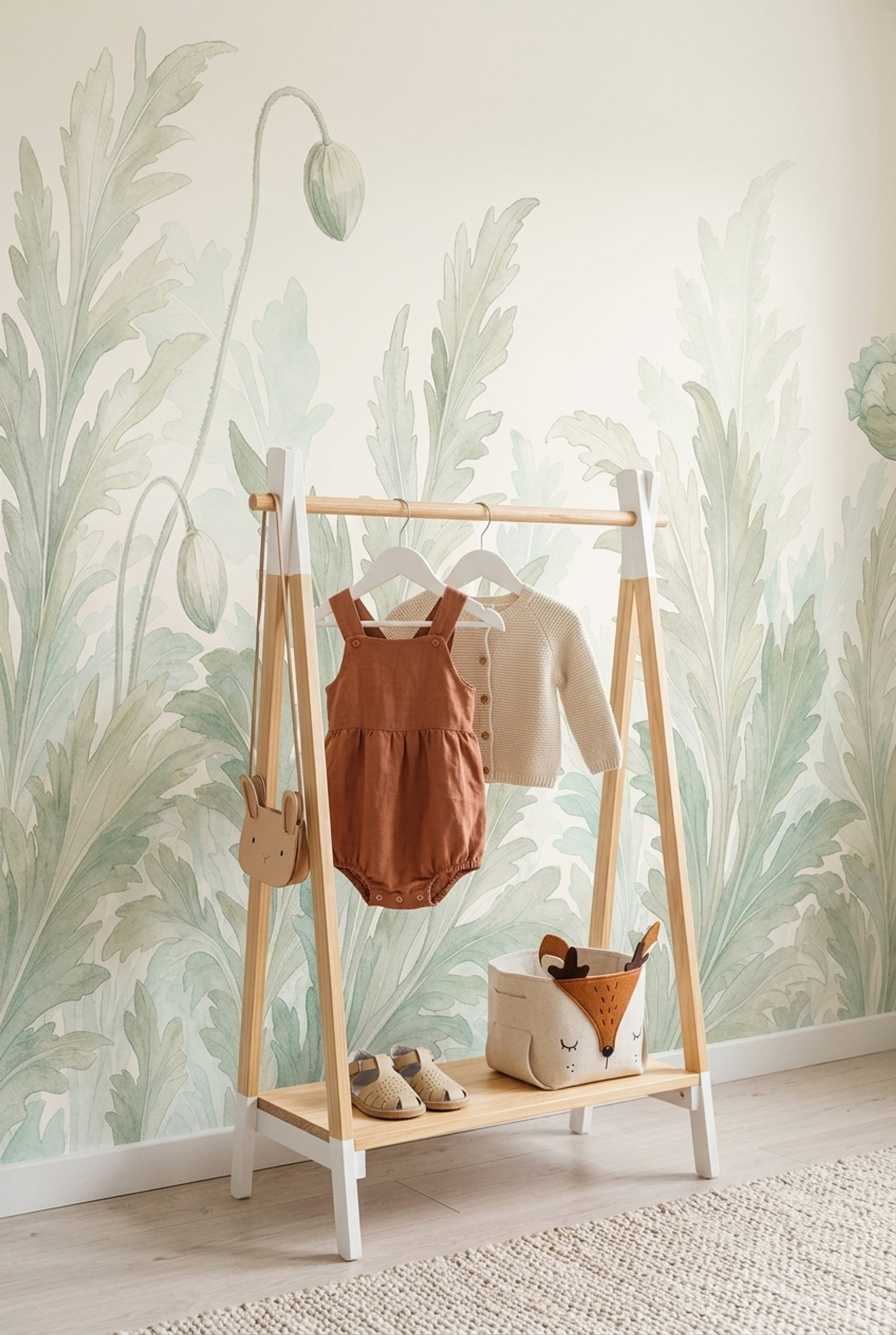 Botanical Wallpaper Watercolor Sage Green Removable Wall Decor