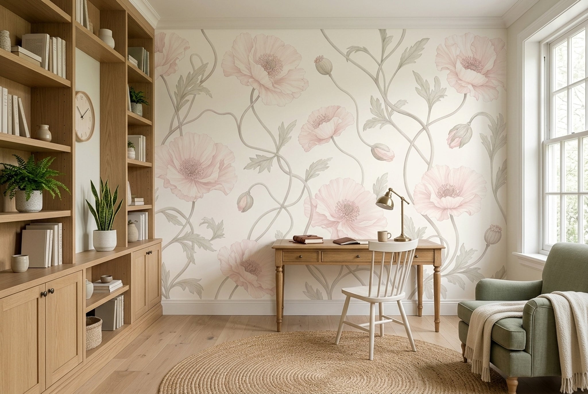 Poppies Wallpaper Blush Pink Vintage Garden Wall Mural