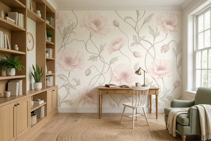 Poppies Wallpaper Blush Pink Vintage Garden Wall Mural