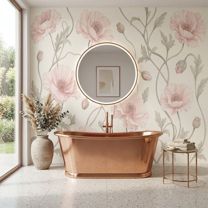 Poppies Wallpaper Blush Pink Vintage Garden Wall Mural