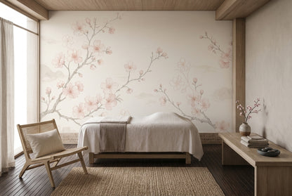 Cherry Blossom Wallpaper Floral Ivory Background Removable Wall Decor