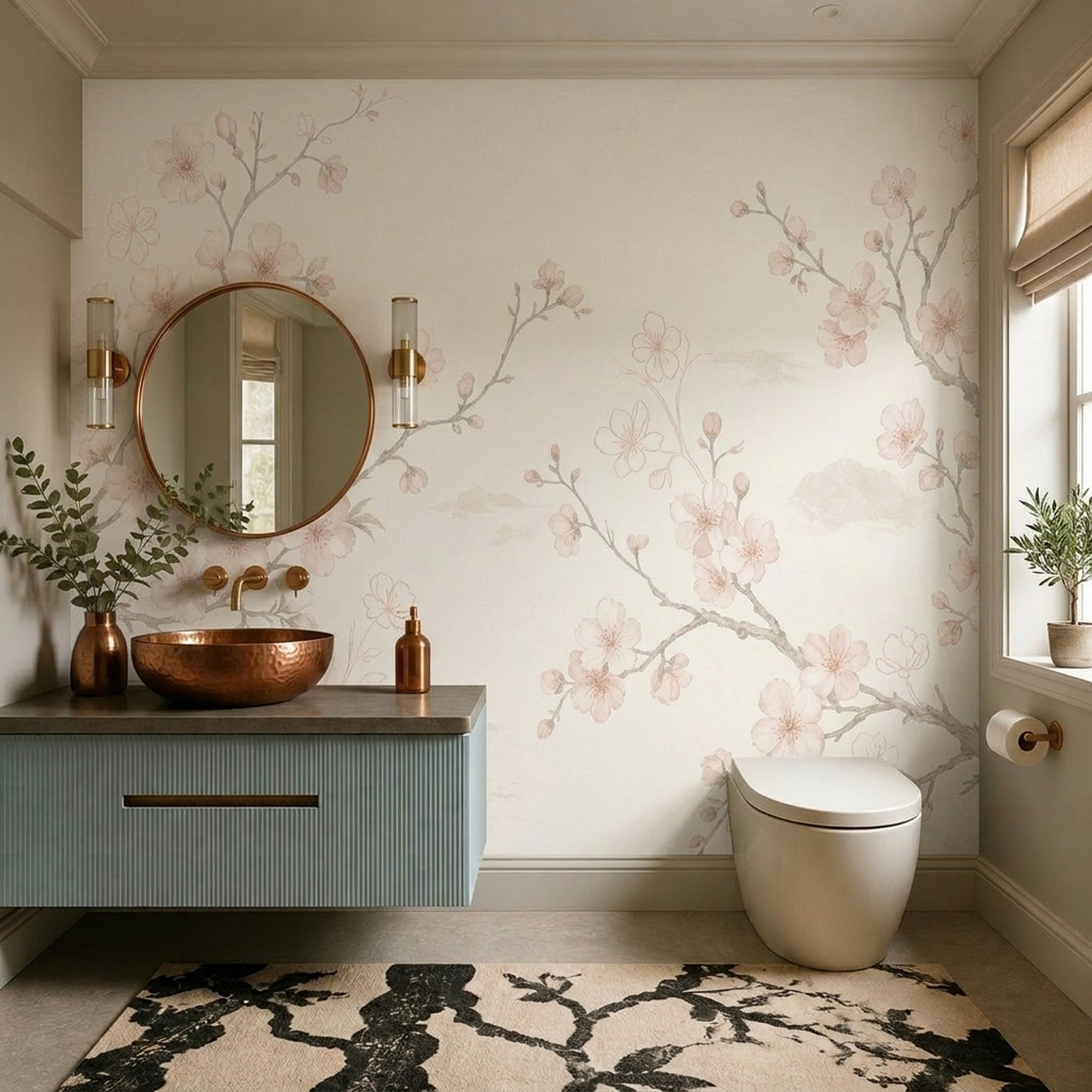 Cherry Blossom Wallpaper Floral Ivory Background Removable Wall Decor