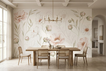 White Background Wallpaper Light Floral Soft Botanical Wall Mural