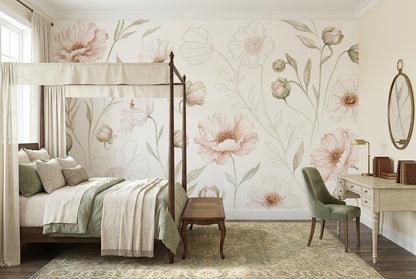 White Background Wallpaper Light Floral Soft Botanical Wall Mural