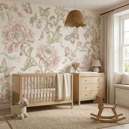 Vintage Wallpaper Floral Butterflies Wall Mural