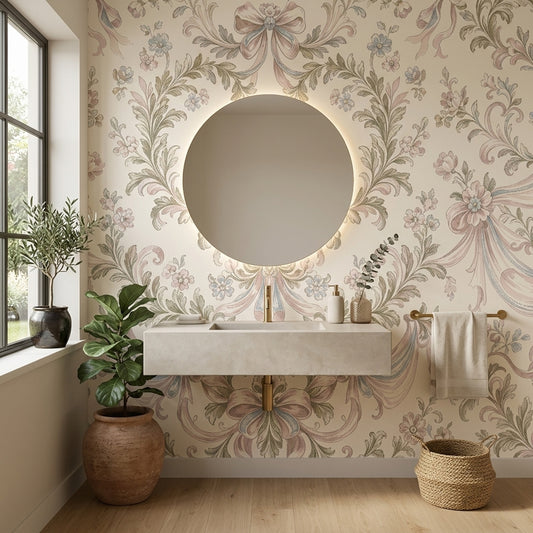 Floral Damask Wallpaper Vintage Removable French Country Wall Decor