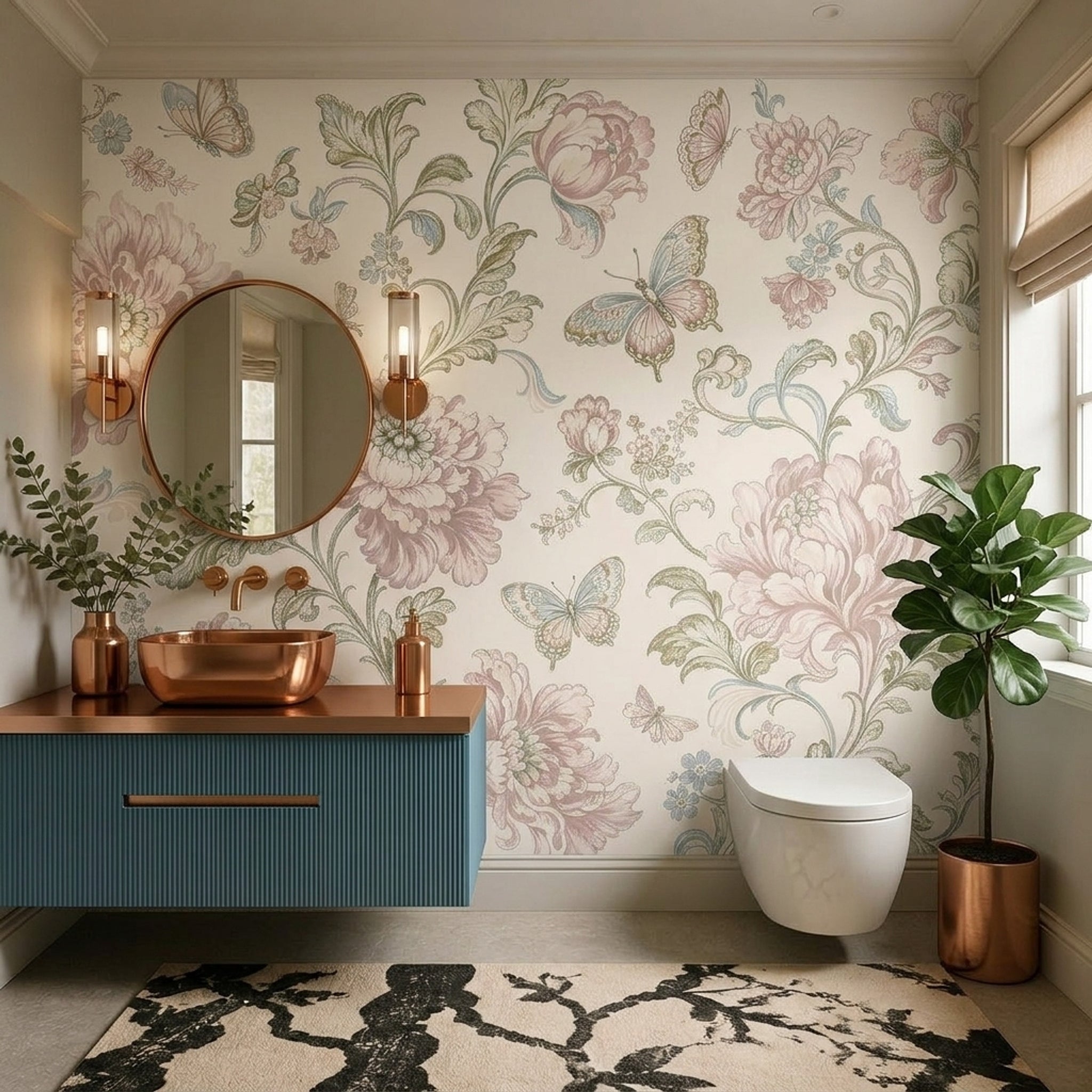 Vintage Wallpaper Floral Butterflies Wall Mural